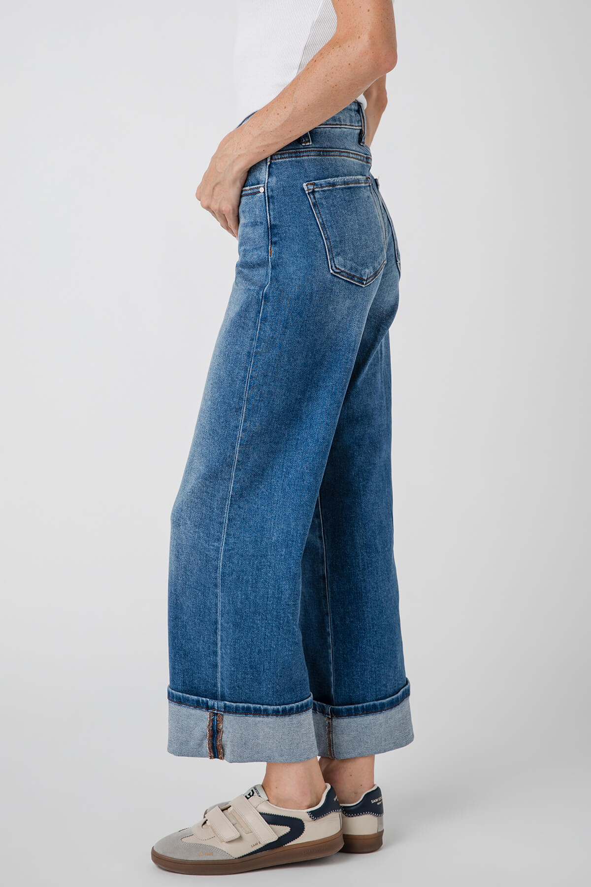 Risen Phoebe High Rise Crop Wide Leg Cuffed Jeans